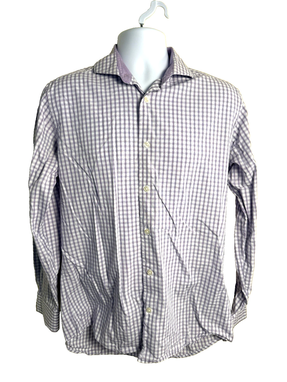 Isaac Mizrahi Slim Fit Button Up Shirt 15.5 34/35 Long Sleeve Purple Micro Check